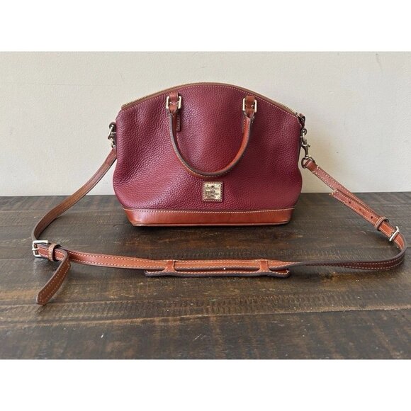 Vintage Dooney & Bourke Burgundy Red & Tan Leather Hand Bag Top Handle Shoulder - Picture 1 of 15